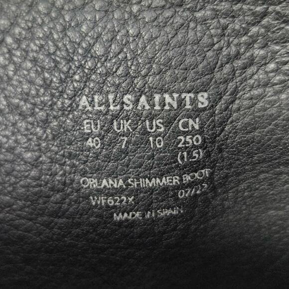 Allsaints Orlana Black Stiletto Heel Boot Sz 10 Shimmery Leather Pointed Toe New - Picture 9 of 16